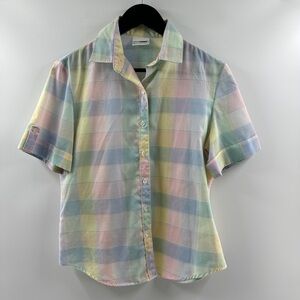 RRRuss Division of Russ Togs Inc Pastel Plaid Short Sleeve Button Down Top Size